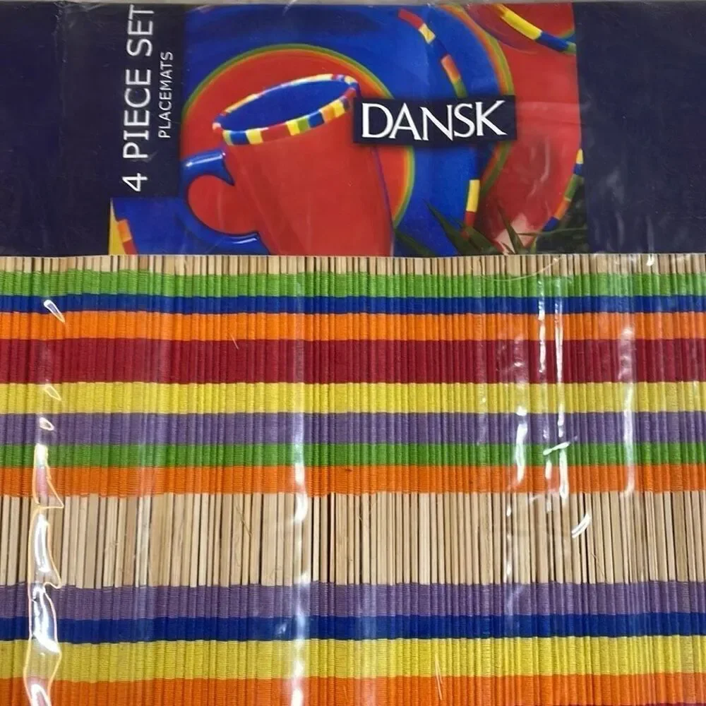 Dansk Antigua Stripe Rainbow Color New NIP 4 Piece Set Placemats Bamboo Cotton